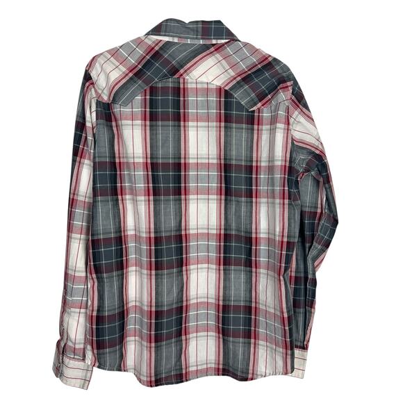 Levi’s Western Snap Shirt Men’s M Plaid Red Gray Long Sleeve Pearl Snap Cowboy - Picture 3 of 8